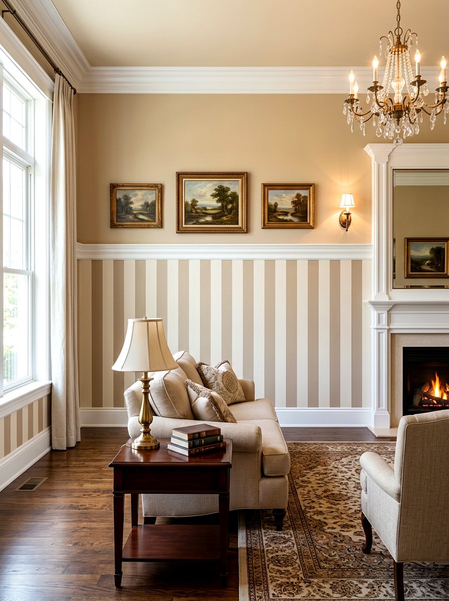 Beige Circus Stripe Wainscoting - 30 circus stripe living room ideas