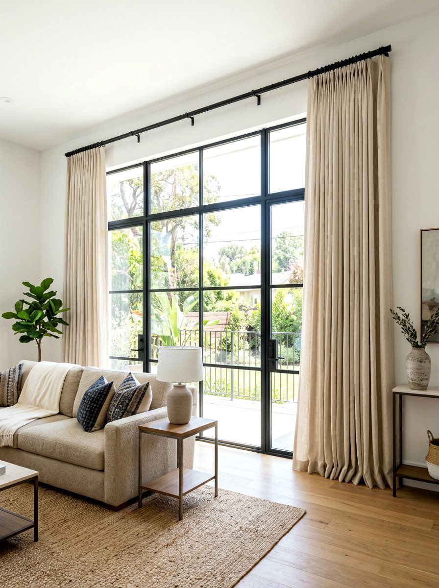 Beige Curtains With Black Curtain Rods - 30 black and beige living room ideas