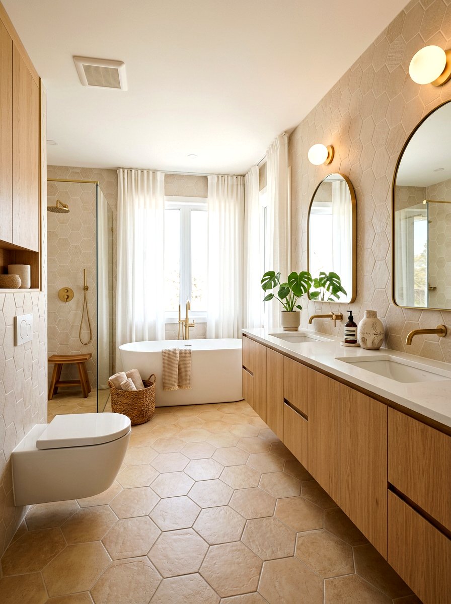 Beige Hexagon Tile Bathroom - 30 hex tile bathroom ideas