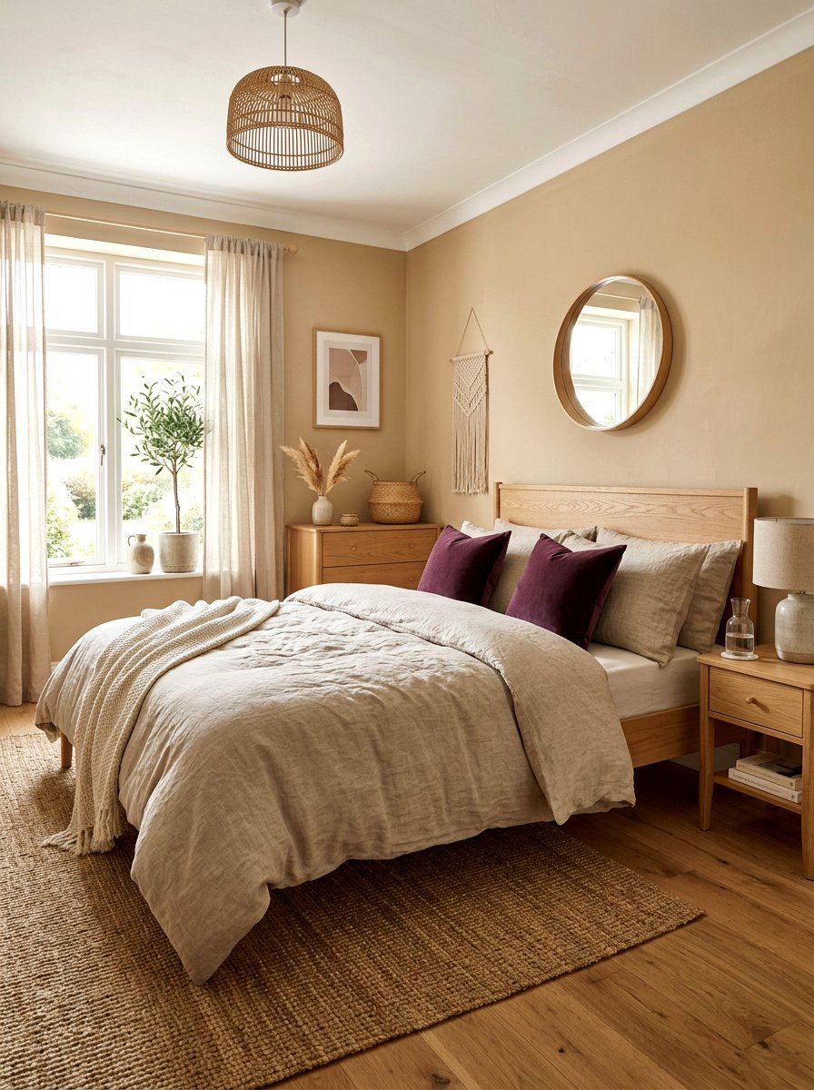 Beige Linen Bedding - 30 plum and beige bedroom ideas