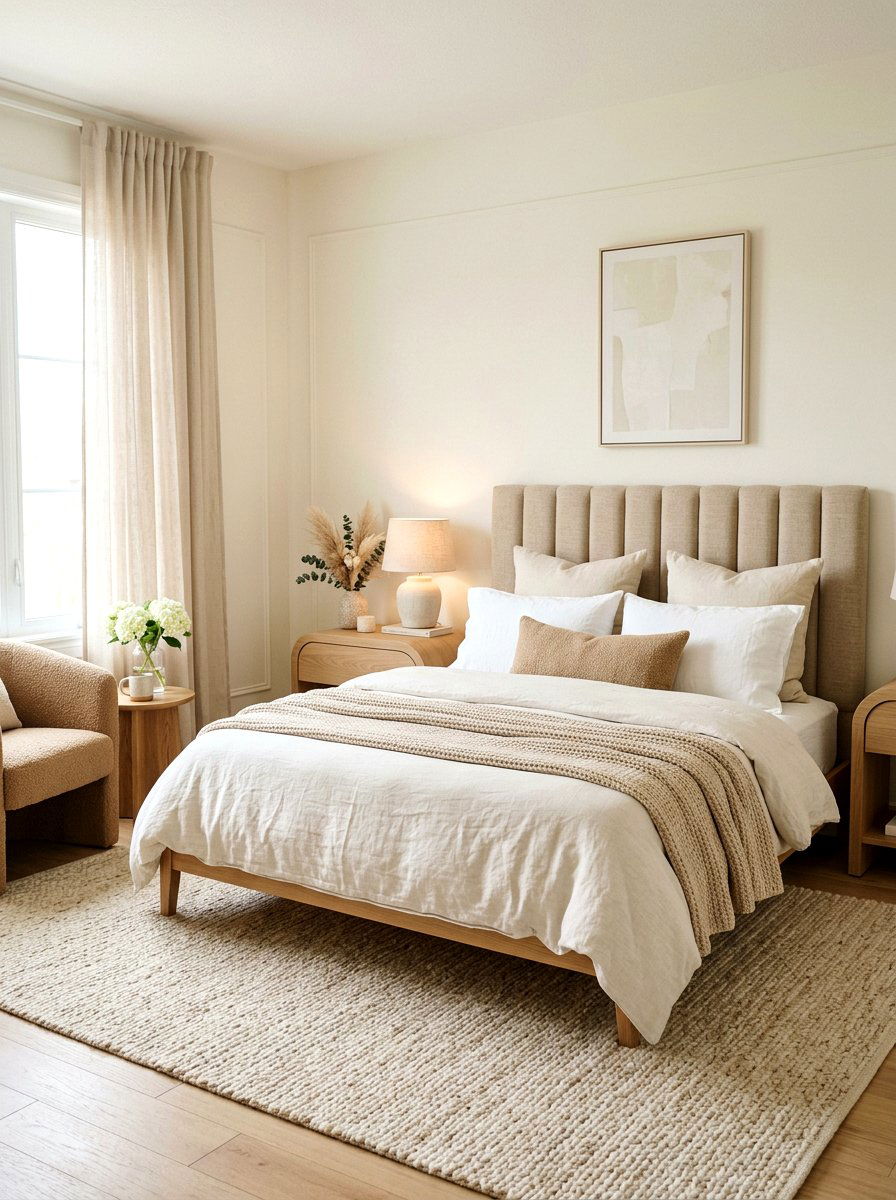 Beige Linen Fluted Headboard - 30 fluted headboard ideas
