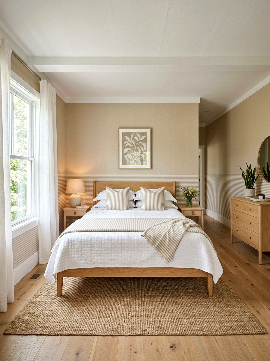 Beige Linen Guest - 30 striped wall ideas