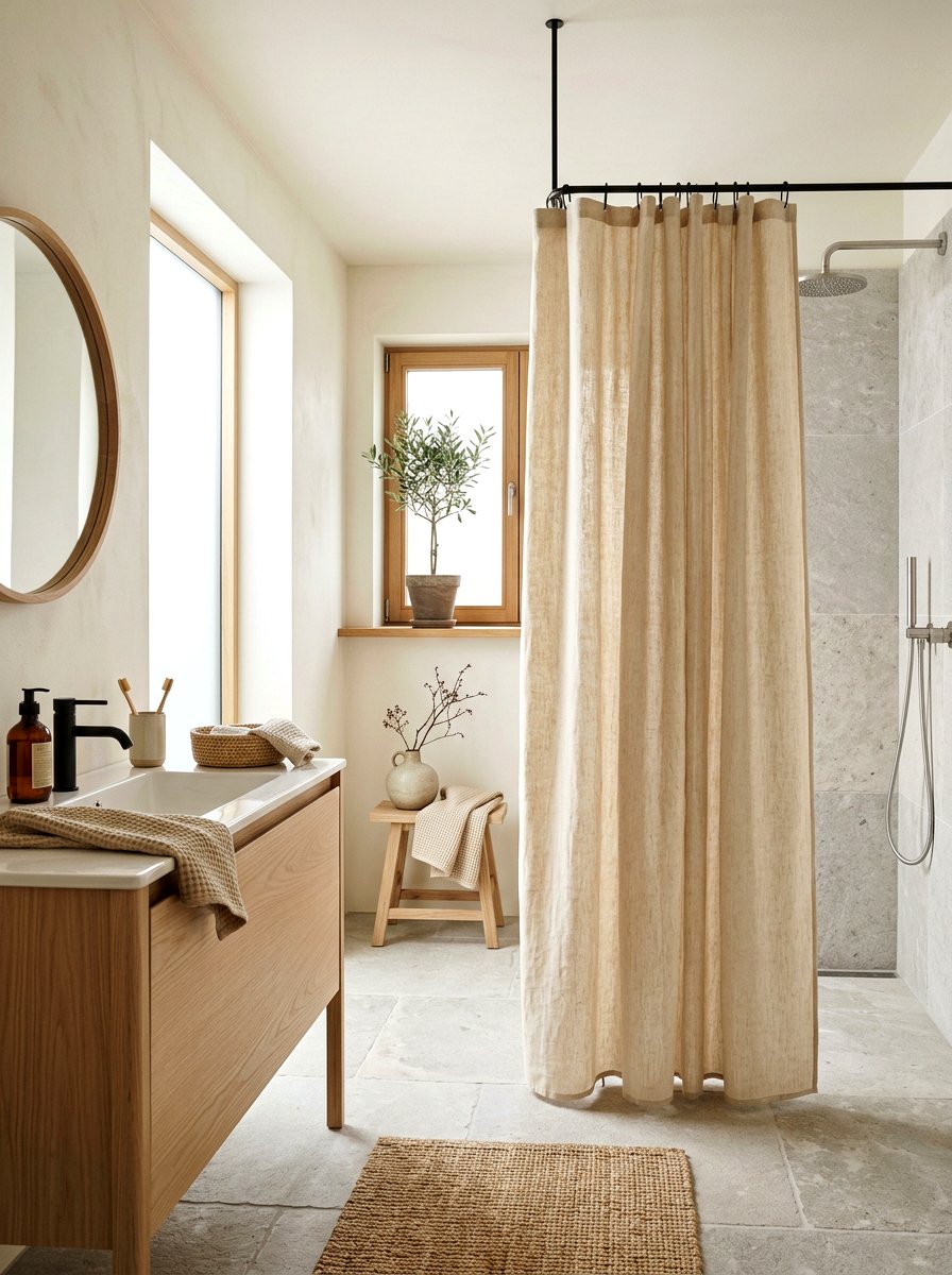 Beige Linen Shower Curtain - 30 linen shower curtain ideas