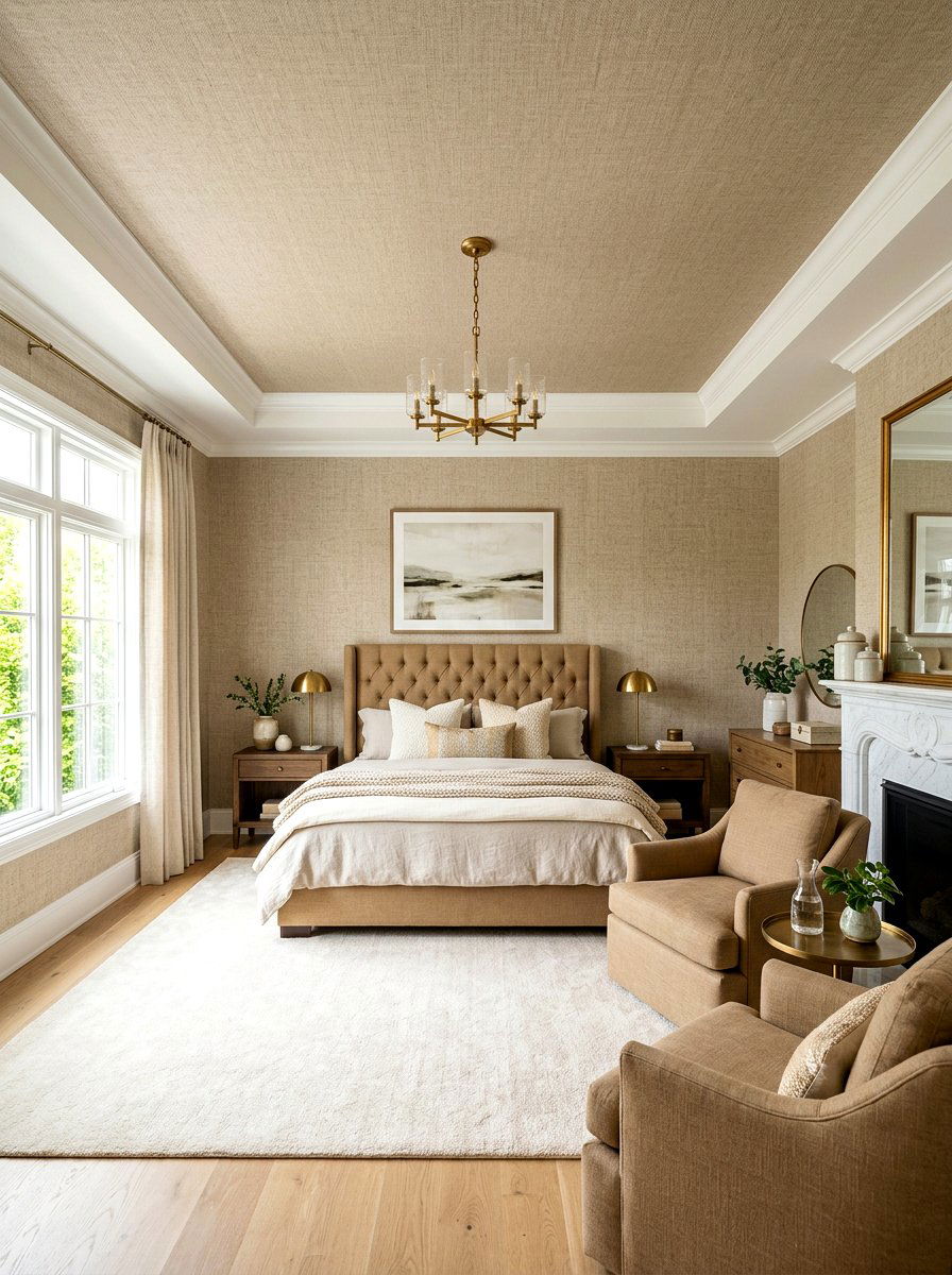 Beige Linen Texture - 30 ceiling wallpaper bedroom ideas