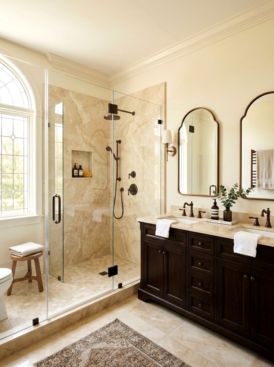 Beige Marble Shower - 30 stone slab shower ideas