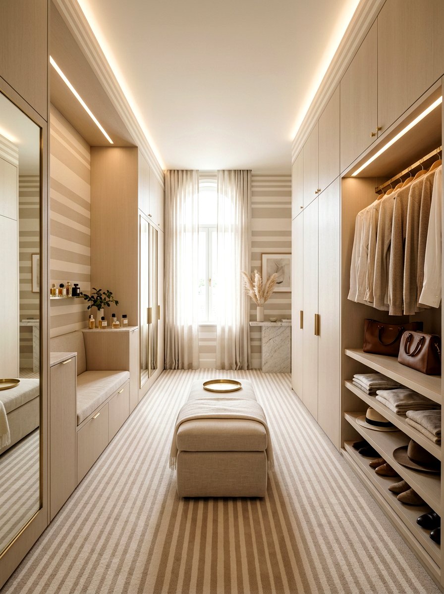 Beige Minimalist Stripe Dressing Room - 30 stripe drench room ideas