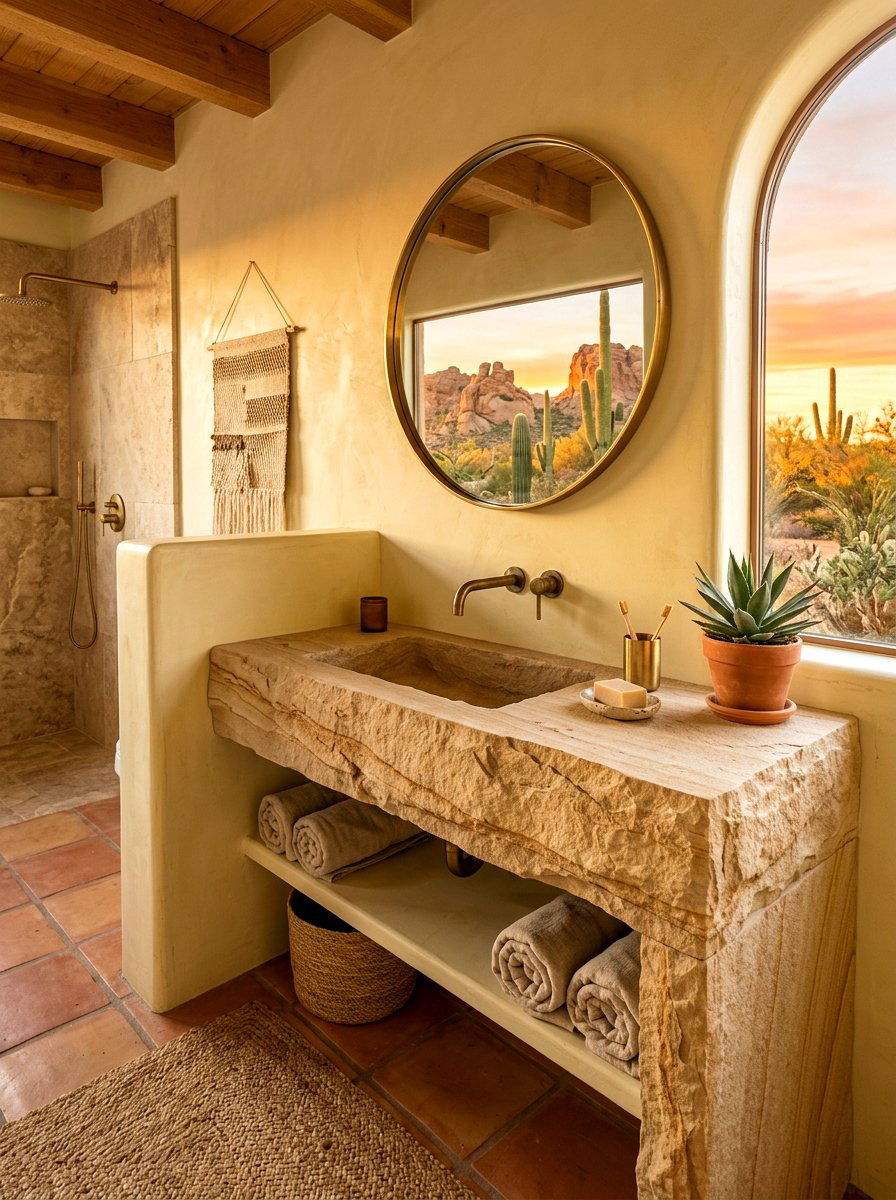 Beige Sandstone Bathroom Sink - 30 integrated stone vanity ideas