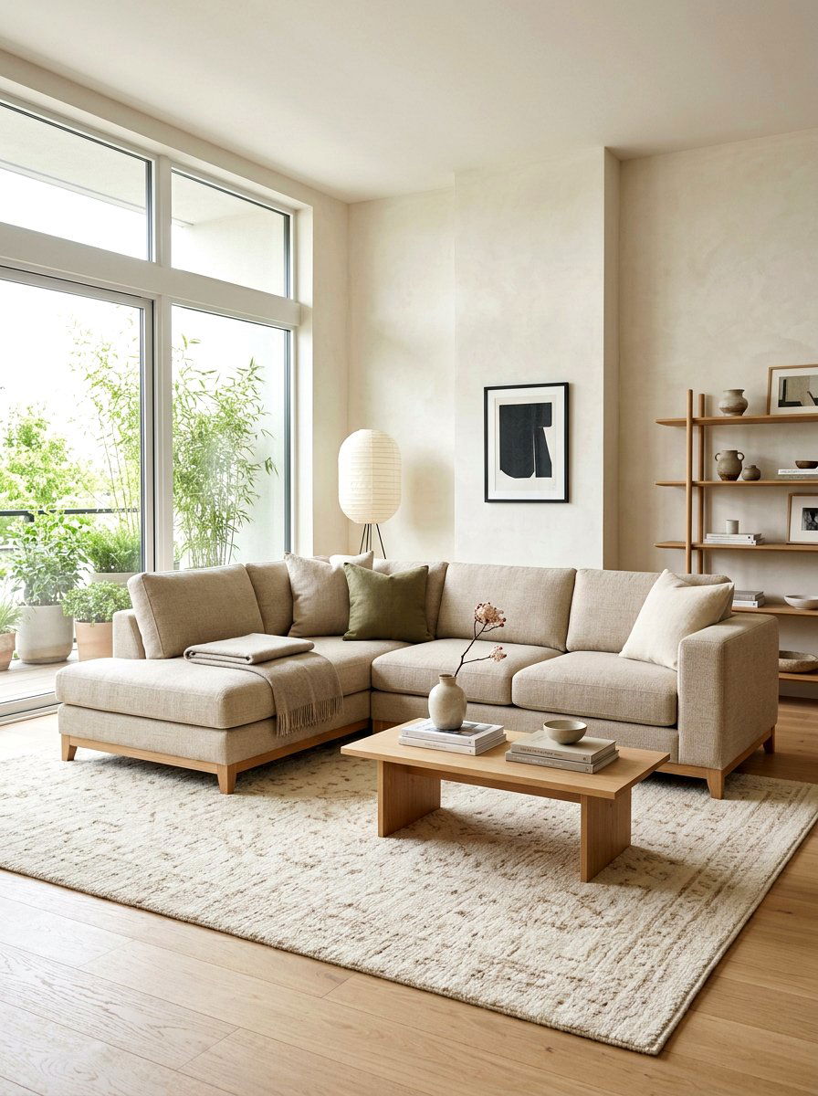 Beige Sectional Sofa - 30 Japandi living room ideas