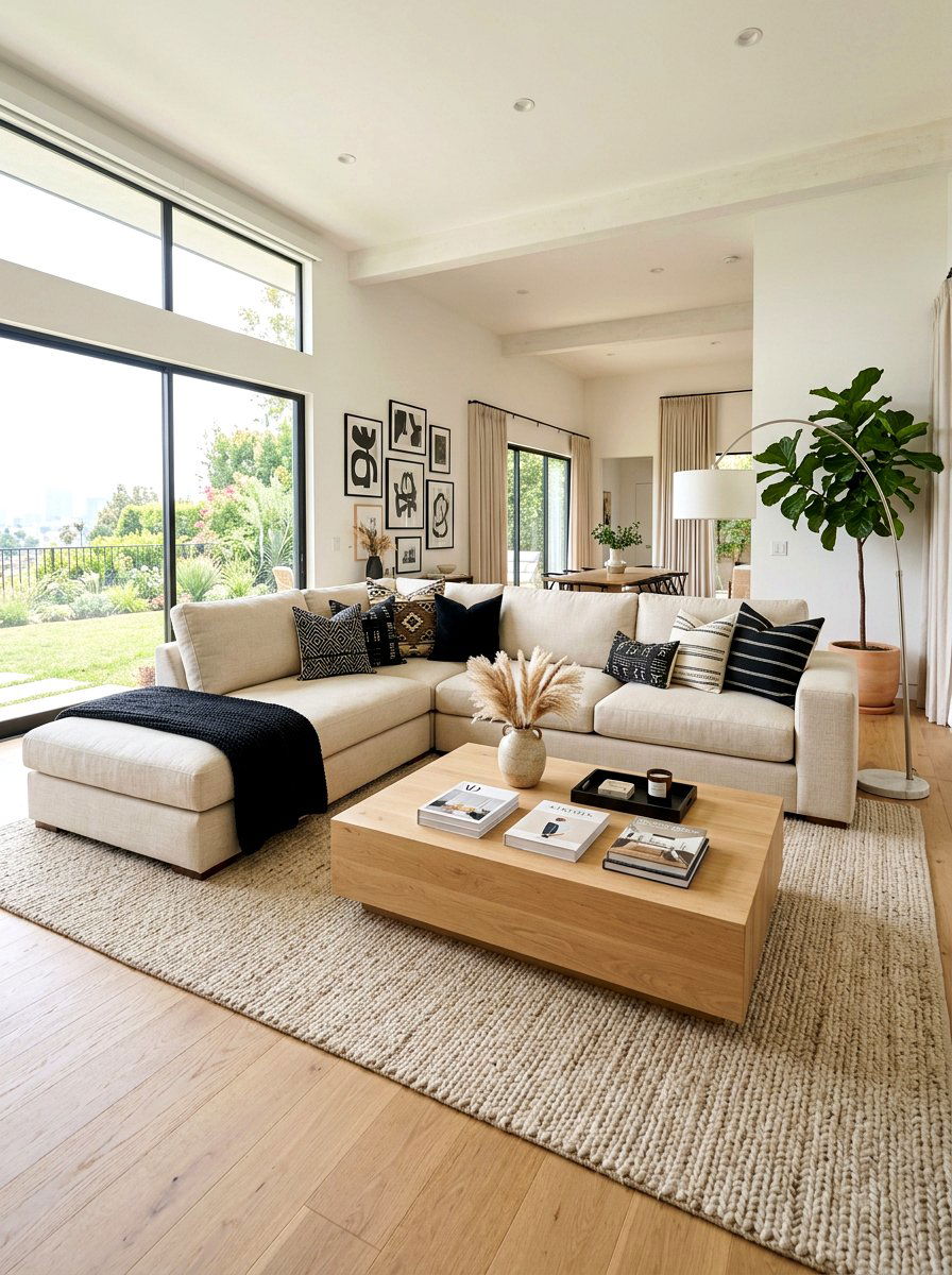 Beige Sectional With Black Throw Pillows - 30 black and beige living room ideas