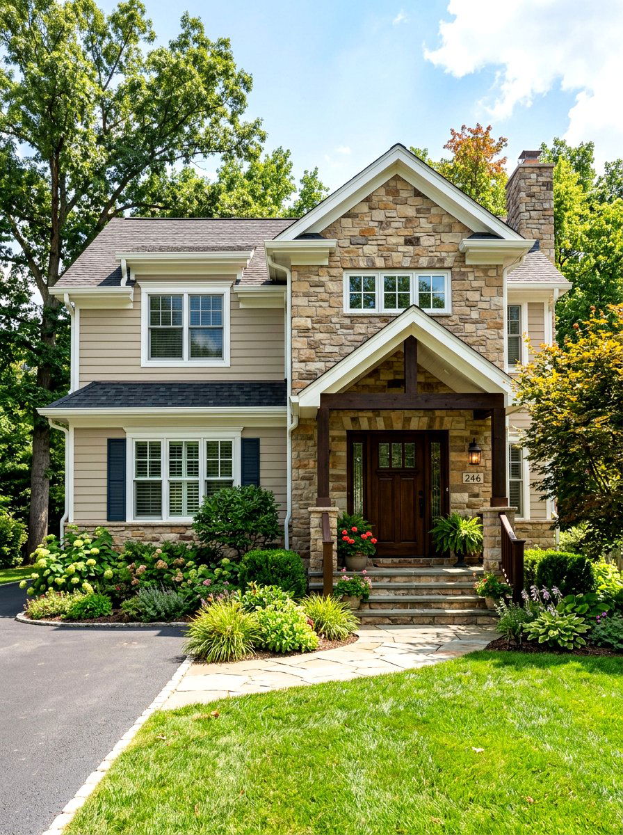 Beige Siding Stone Accent - 30 horizontal siding exterior ideas