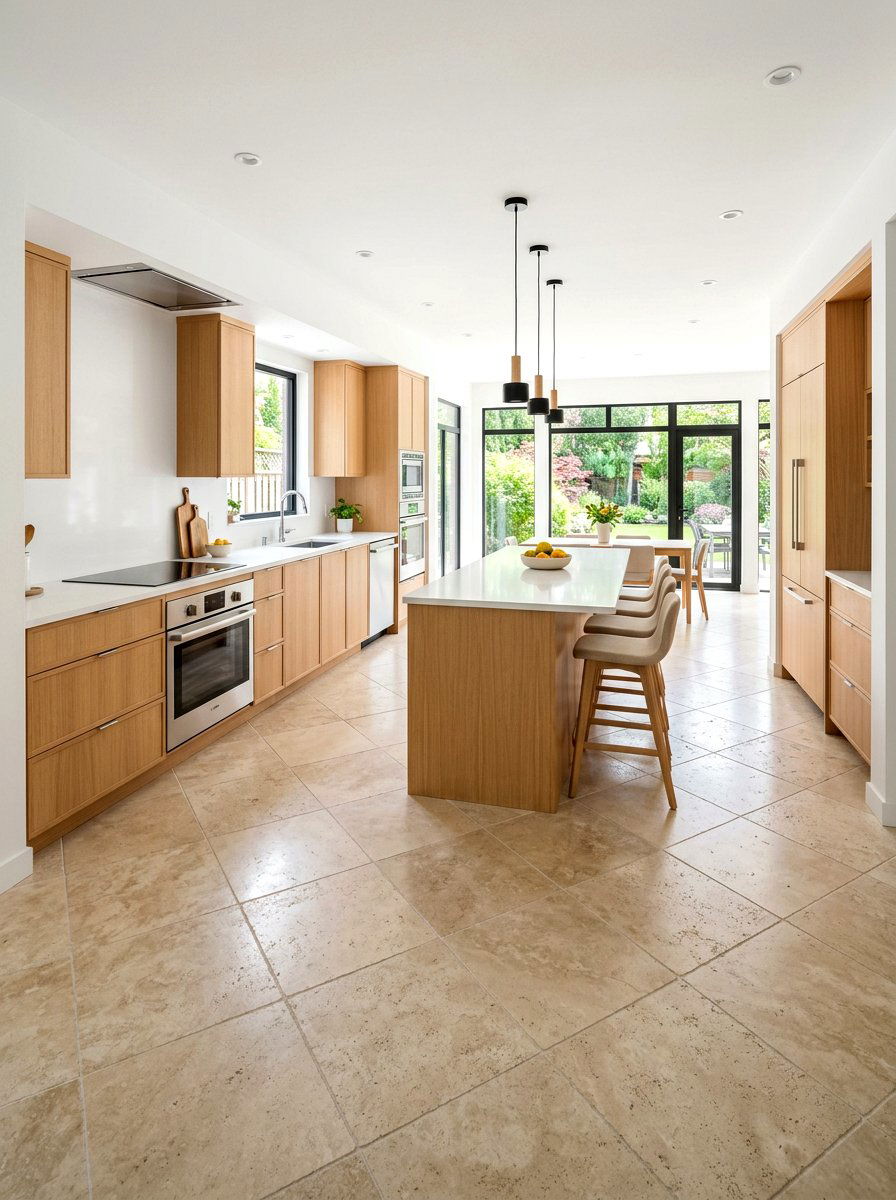 Beige Stone Diagonal Tile - 30 diagonal tile kitchen floor ideas