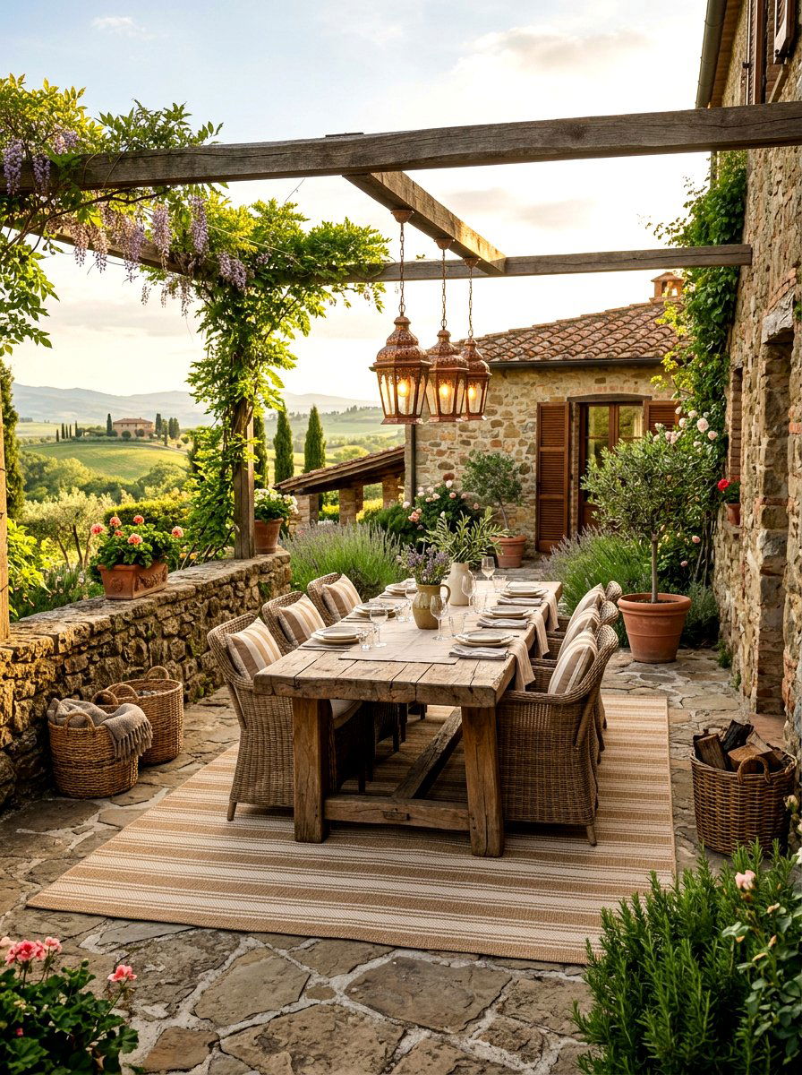 Beige Stripe Rustic Patio - 30 cabana stripe patio ideas