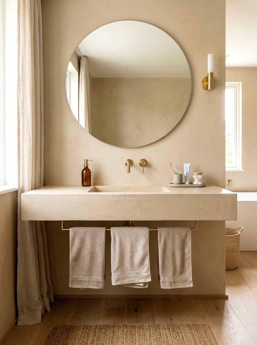 Beige Tadelakt Vanity - 30 tadelakt bathroom ideas