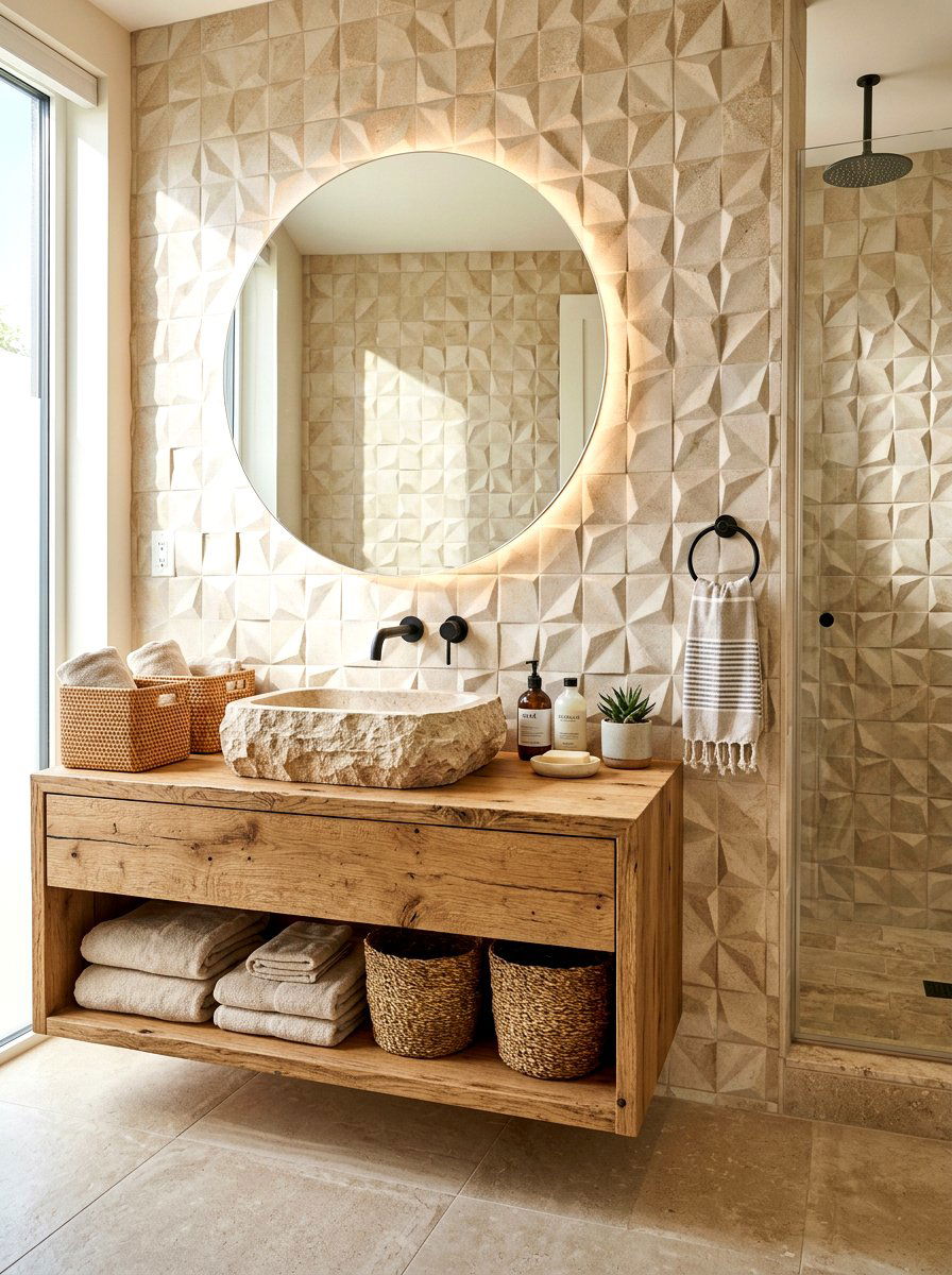 Beige Textured Bathroom - 30 beige bathroom ideas