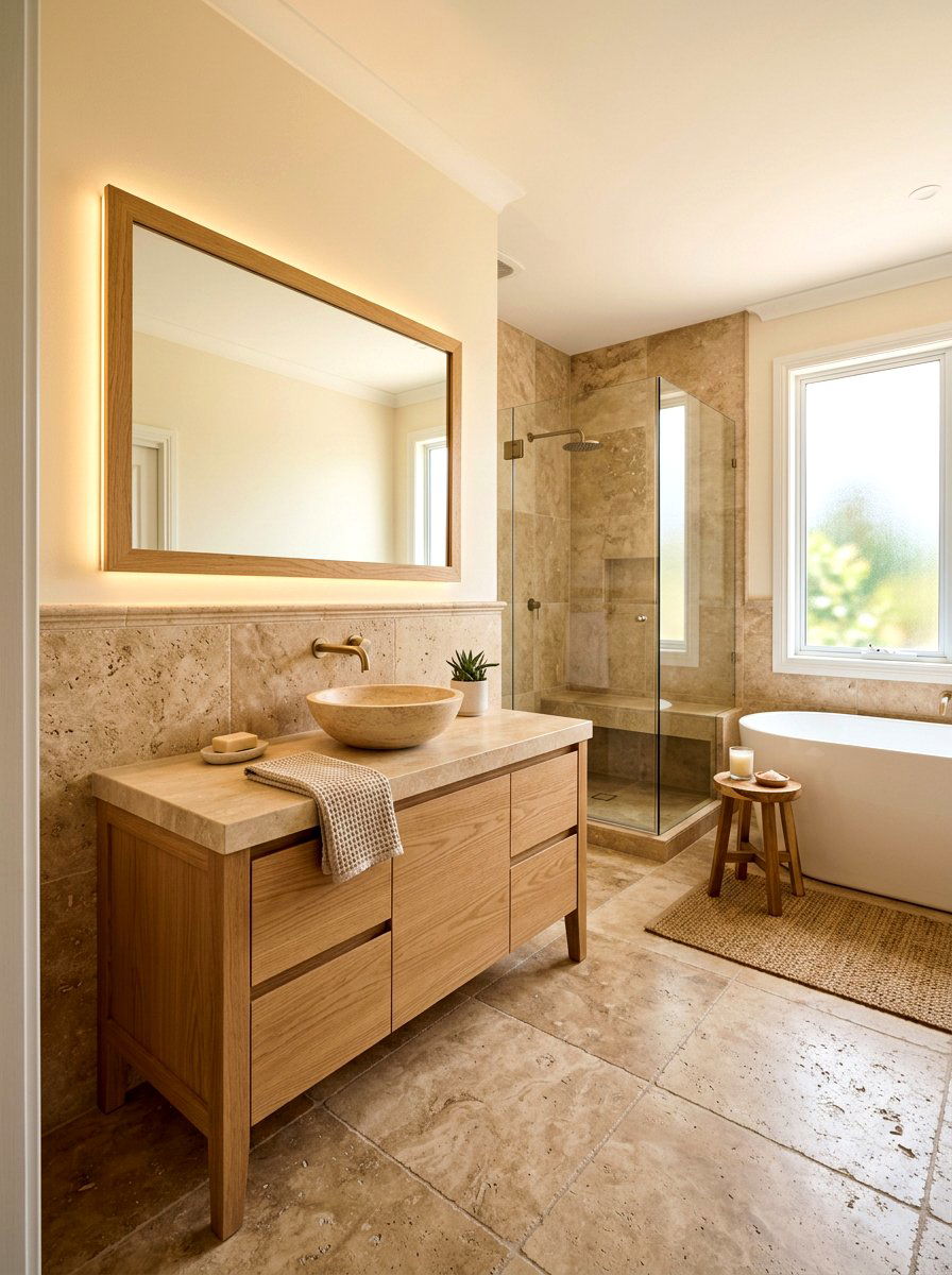 Beige Travertine Tile Bathroom - 30 half tiled bathroom ideas