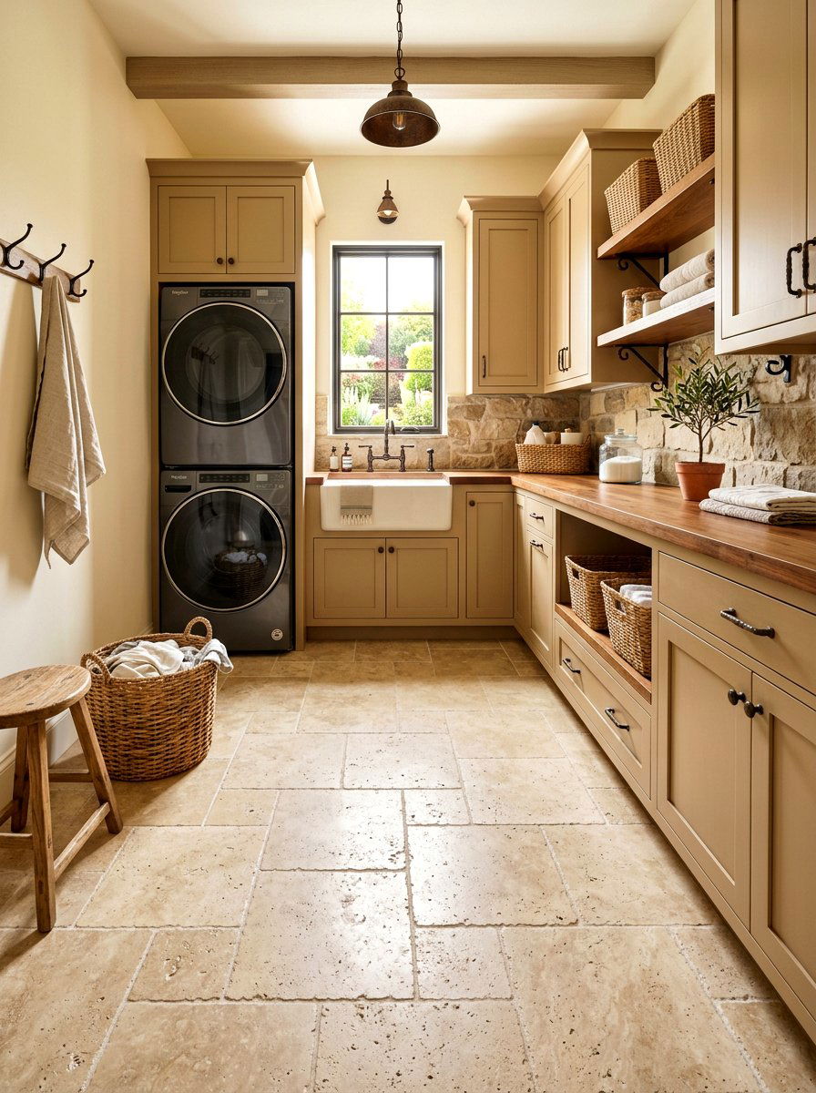 Beige Travertine Tile - 30 laundry room floor tile ideas