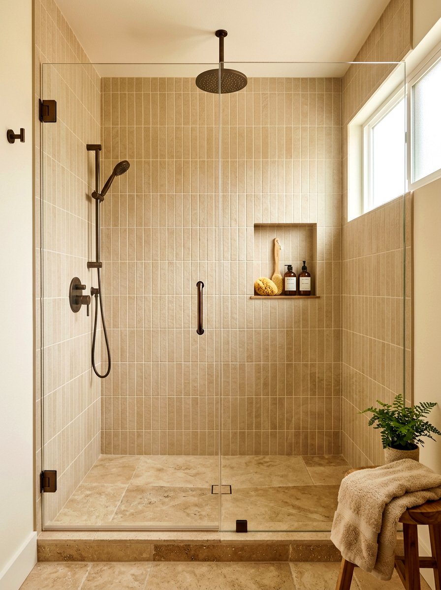 Beige Vertical Stacked Tile - 30 vertical tile shower ideas