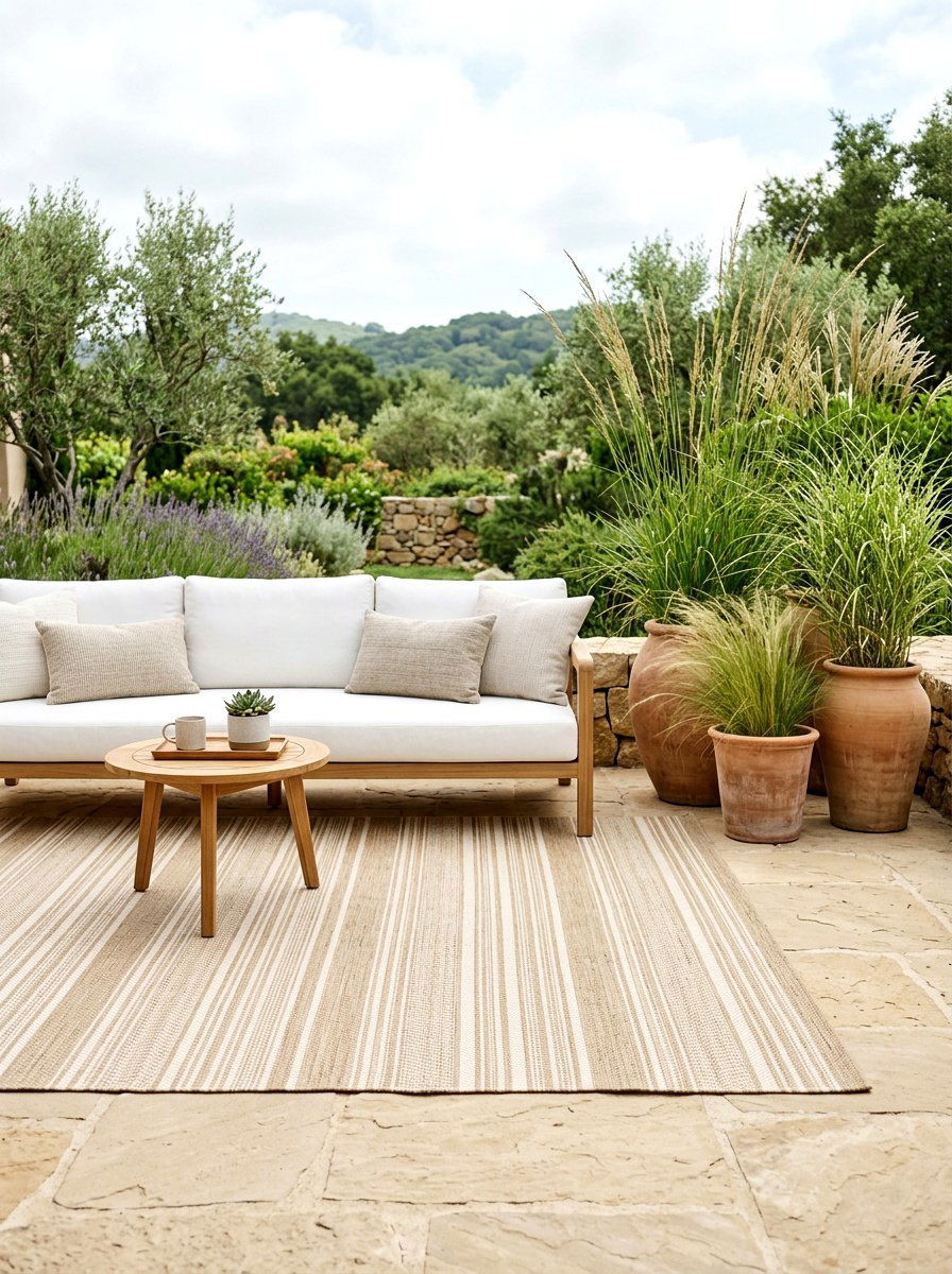 Beige and cream striped rug - 30 striped outdoor rug ideas