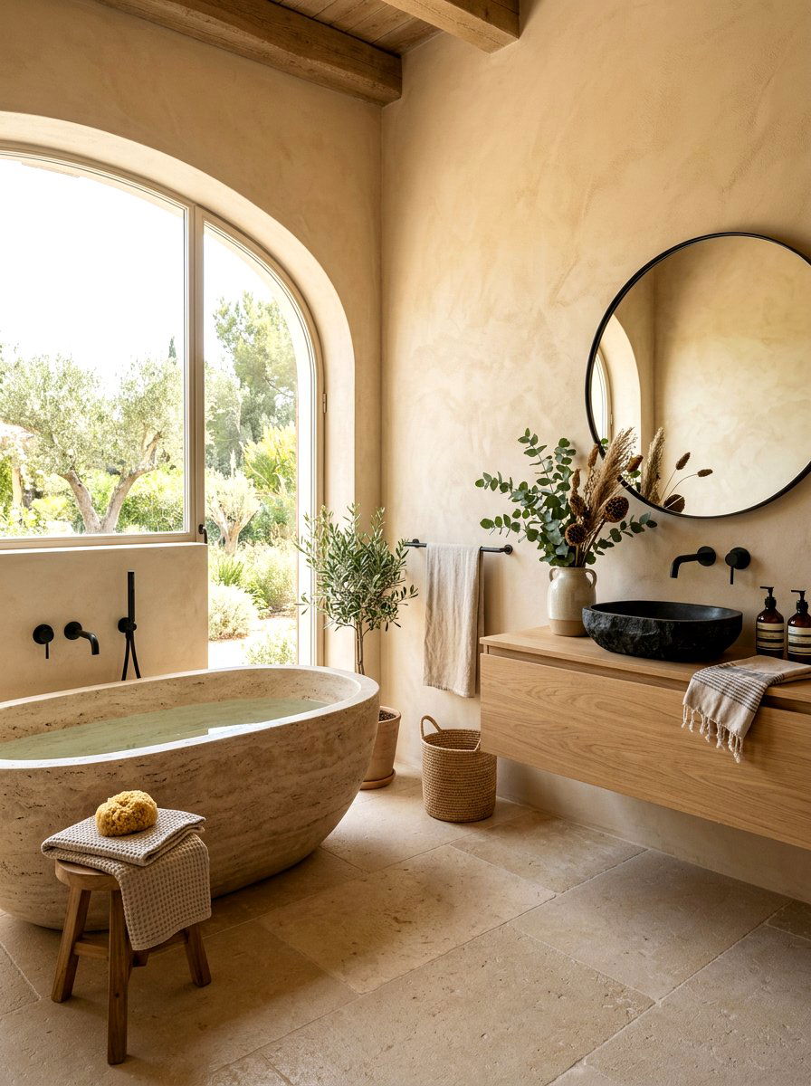 Beige limewash bathroom - 30 limewash wall ideas