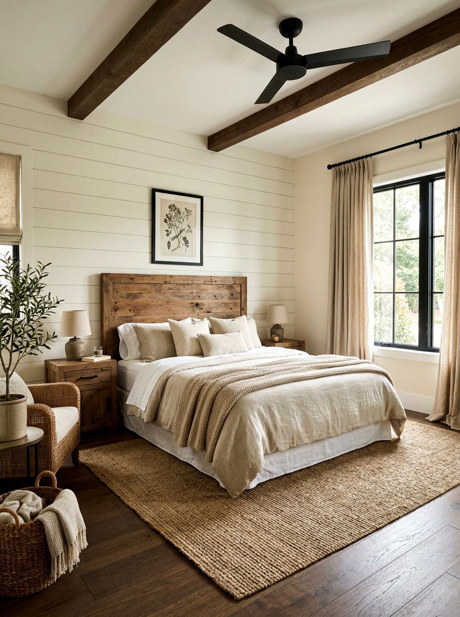 Beige linen puddled curtains - 30 puddled curtains bedroom ideas
