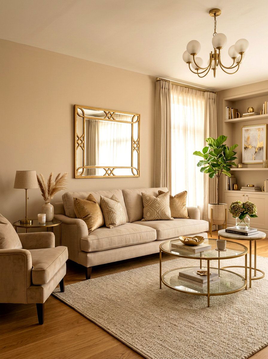 Beige living room with gold - 30 beige living room ideas