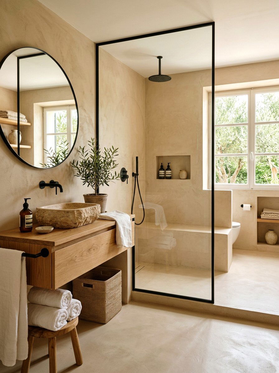 Beige microcement bathroom - 30 microcement bathroom ideas