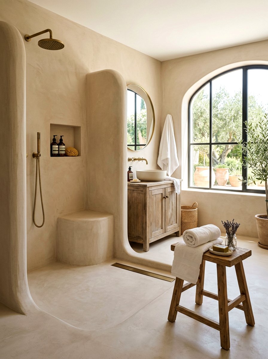 Beige microcement shower - 30 microcement shower ideas