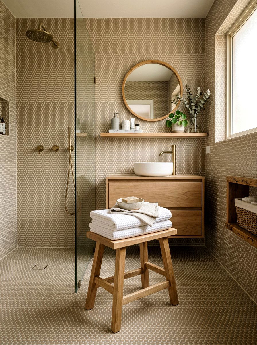 Beige penny tile bathroom - 30 penny tile bathroom ideas