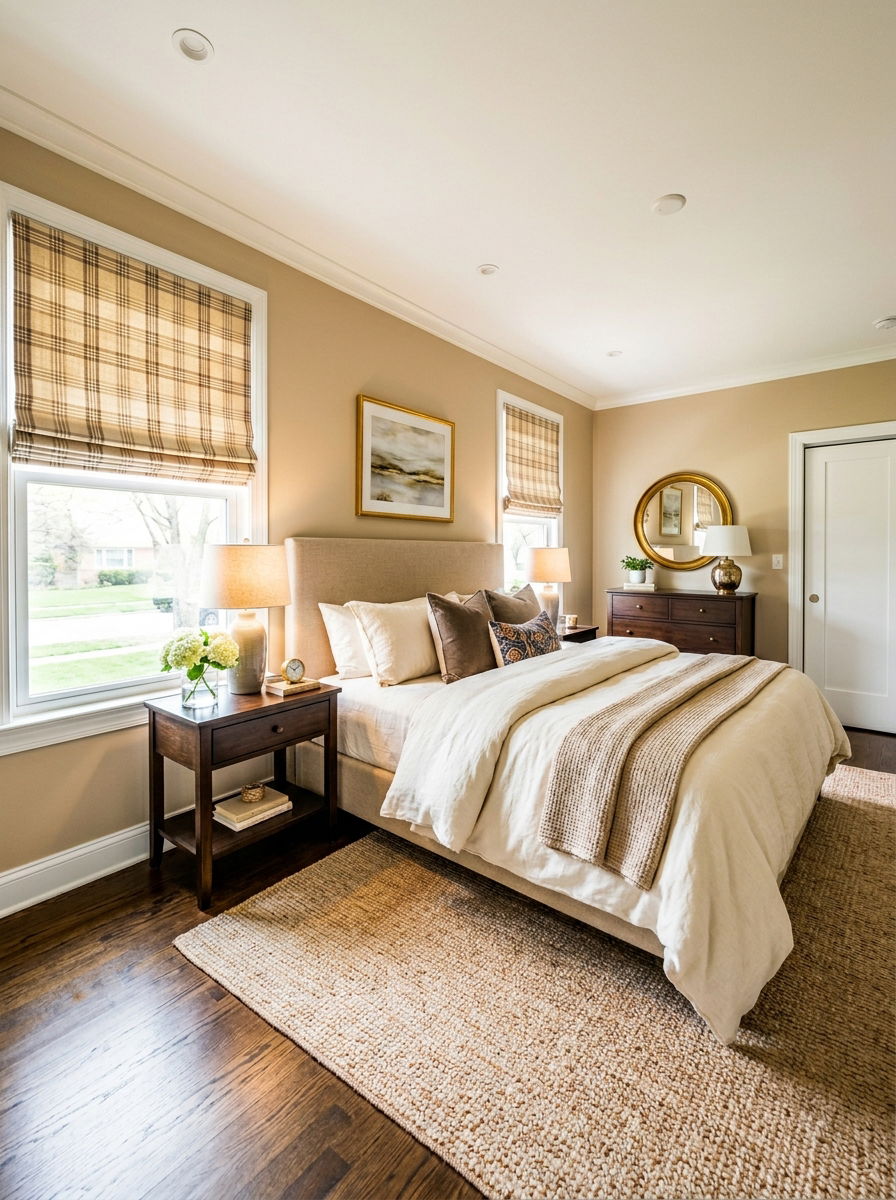 Beige plaid window treatments - 30 plaid bedroom ideas