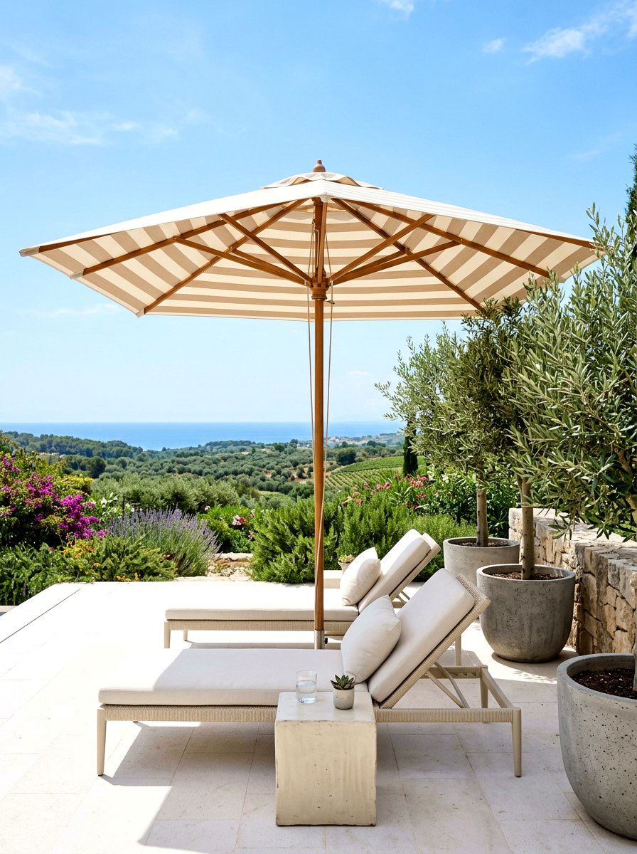 Beige striped patio umbrella - 30 striped patio umbrella ideas