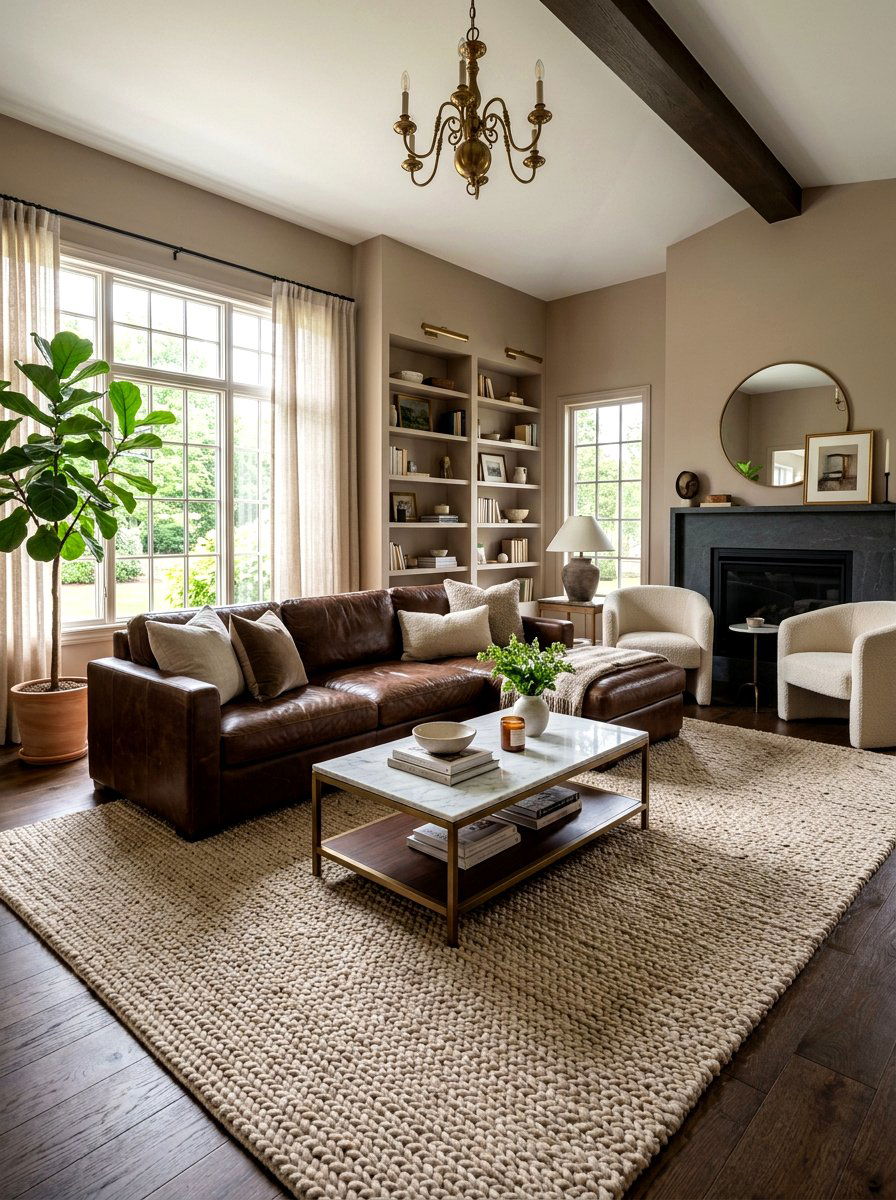 Beige textured rug - 30 tonal brown living room ideas