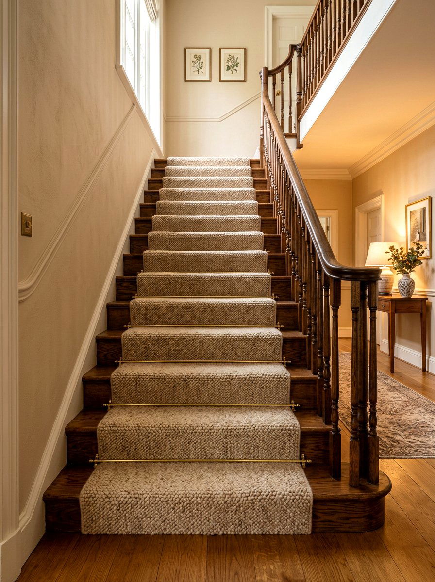 Beige textured stair runner - 30 staircase runner ideas
