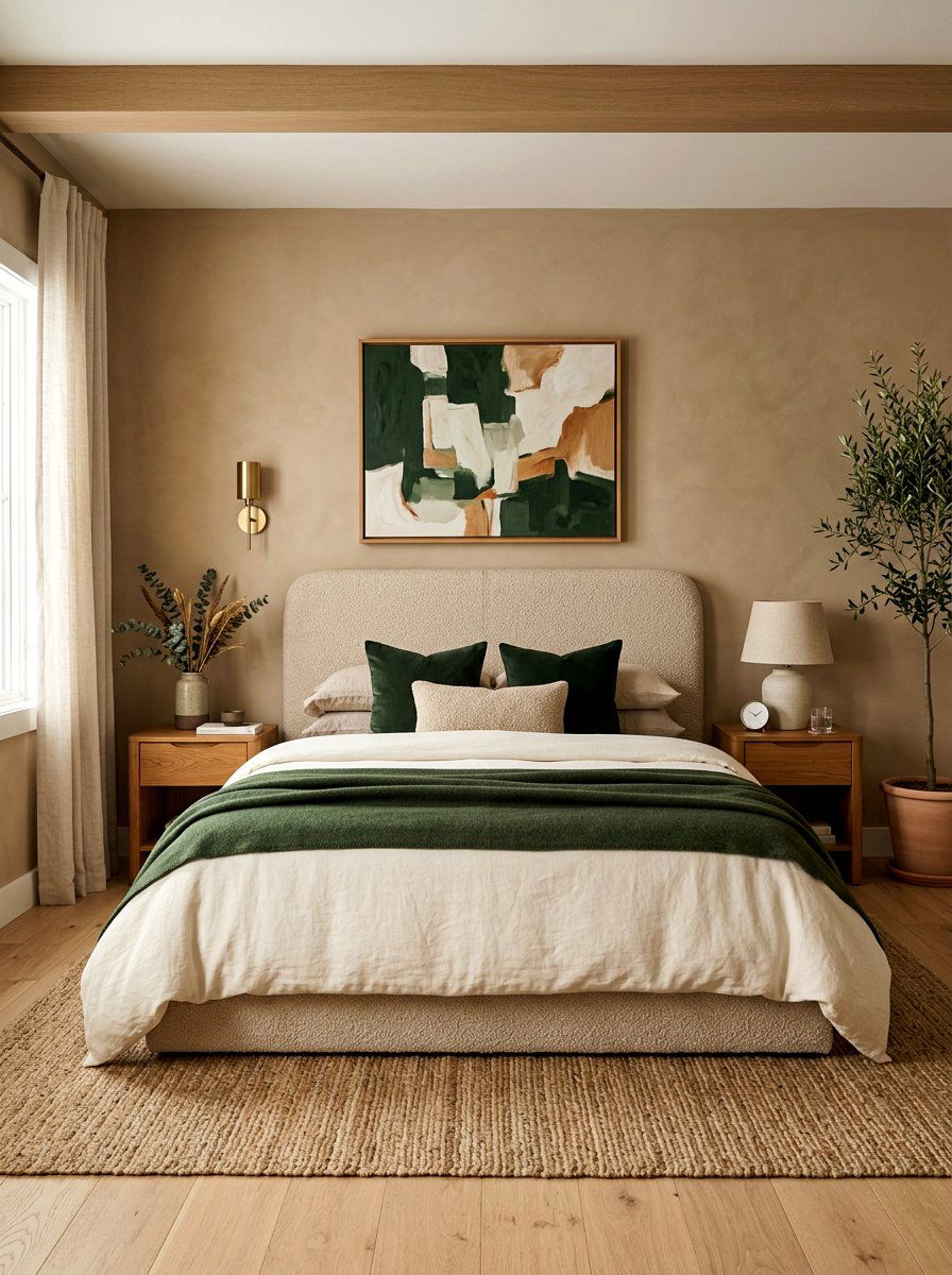 Beige upholstered boucle headboard - 30 boucle headboard ideas
