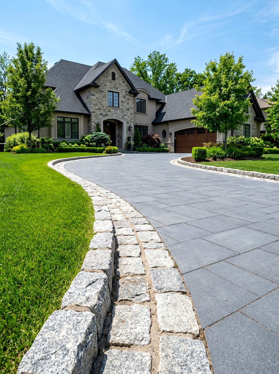 Belgian block driveway edging - 30 paver driveway ideas