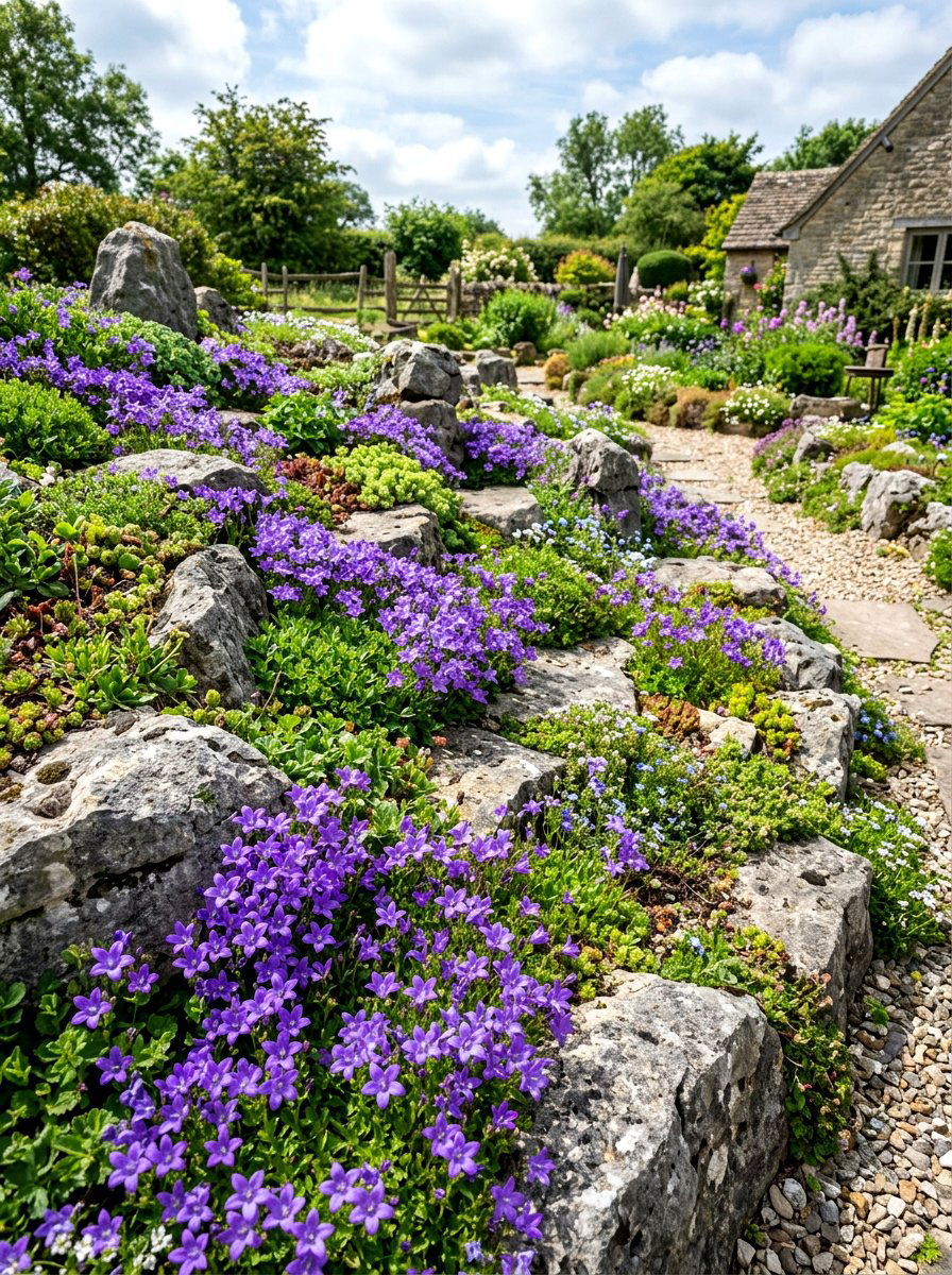 Bellflower rock garden - 30 purple flower garden ideas