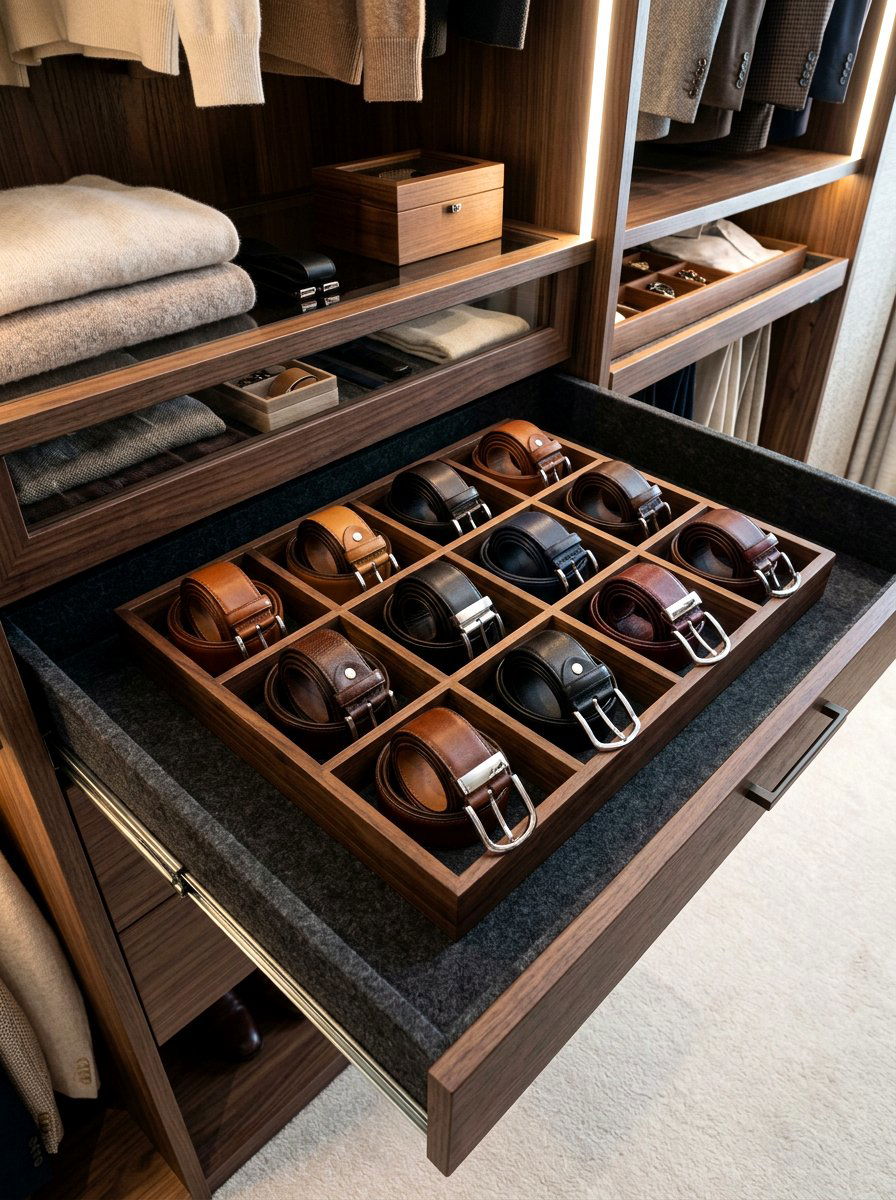 Belt organizer tray - 30 aesthetic closet organization ideas