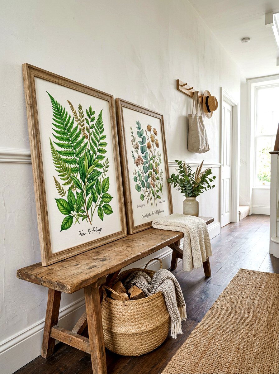 Bench Art Display - 30 leaning art wall ideas