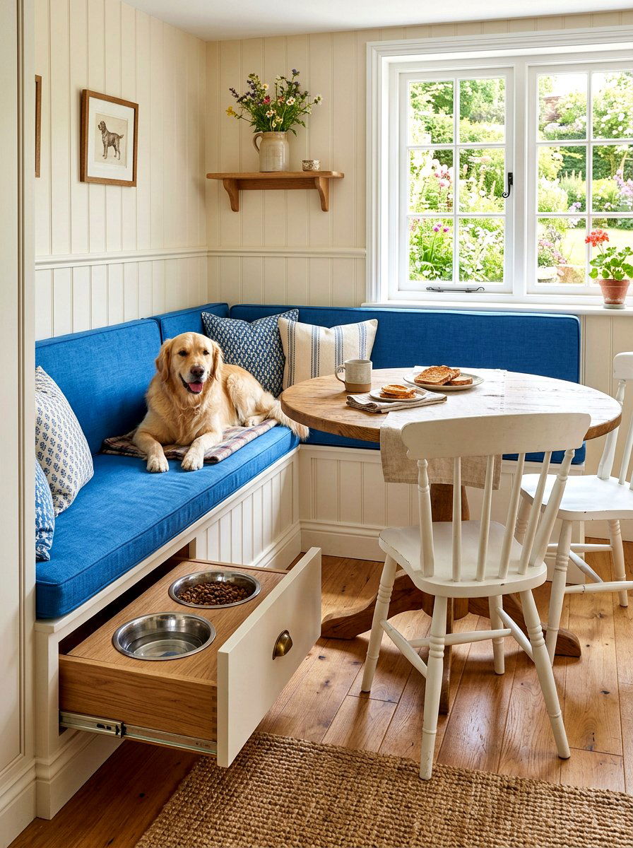 Bench Seat Integrated Dog Bowl - 30 dog bowl drawer ideas