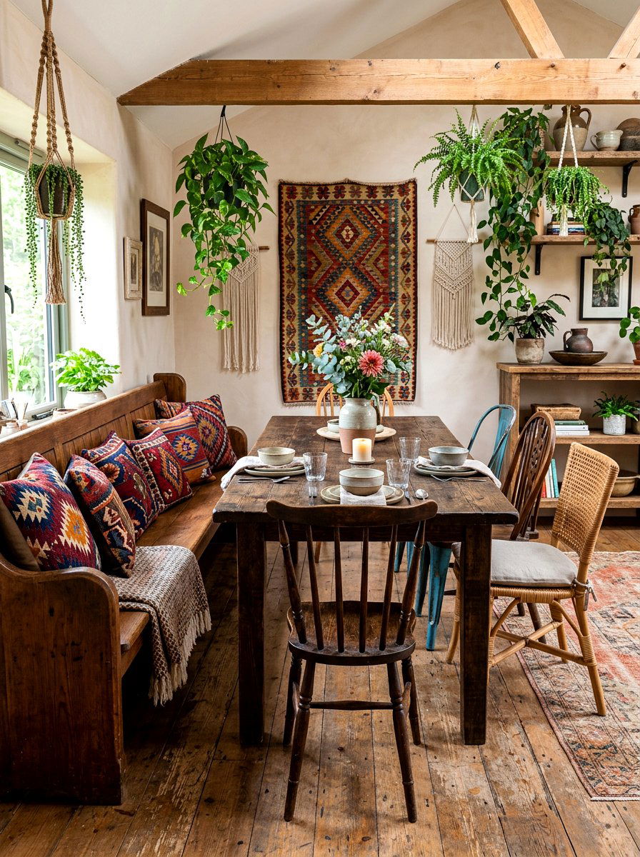 Bench Seating Boho Dining Room - 30 boho dining room ideas