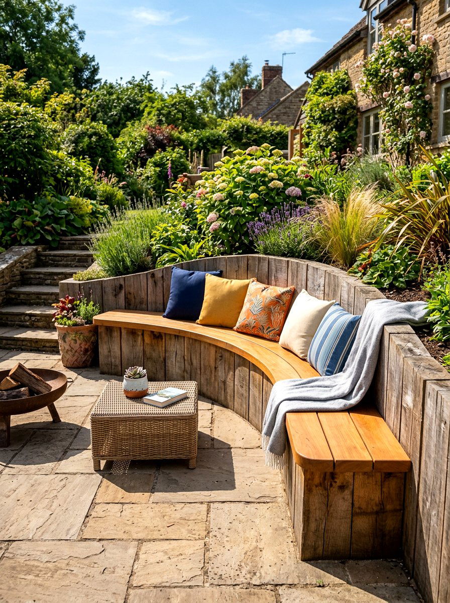 Bench Seating Wall - 30 timber retaining wall ideas