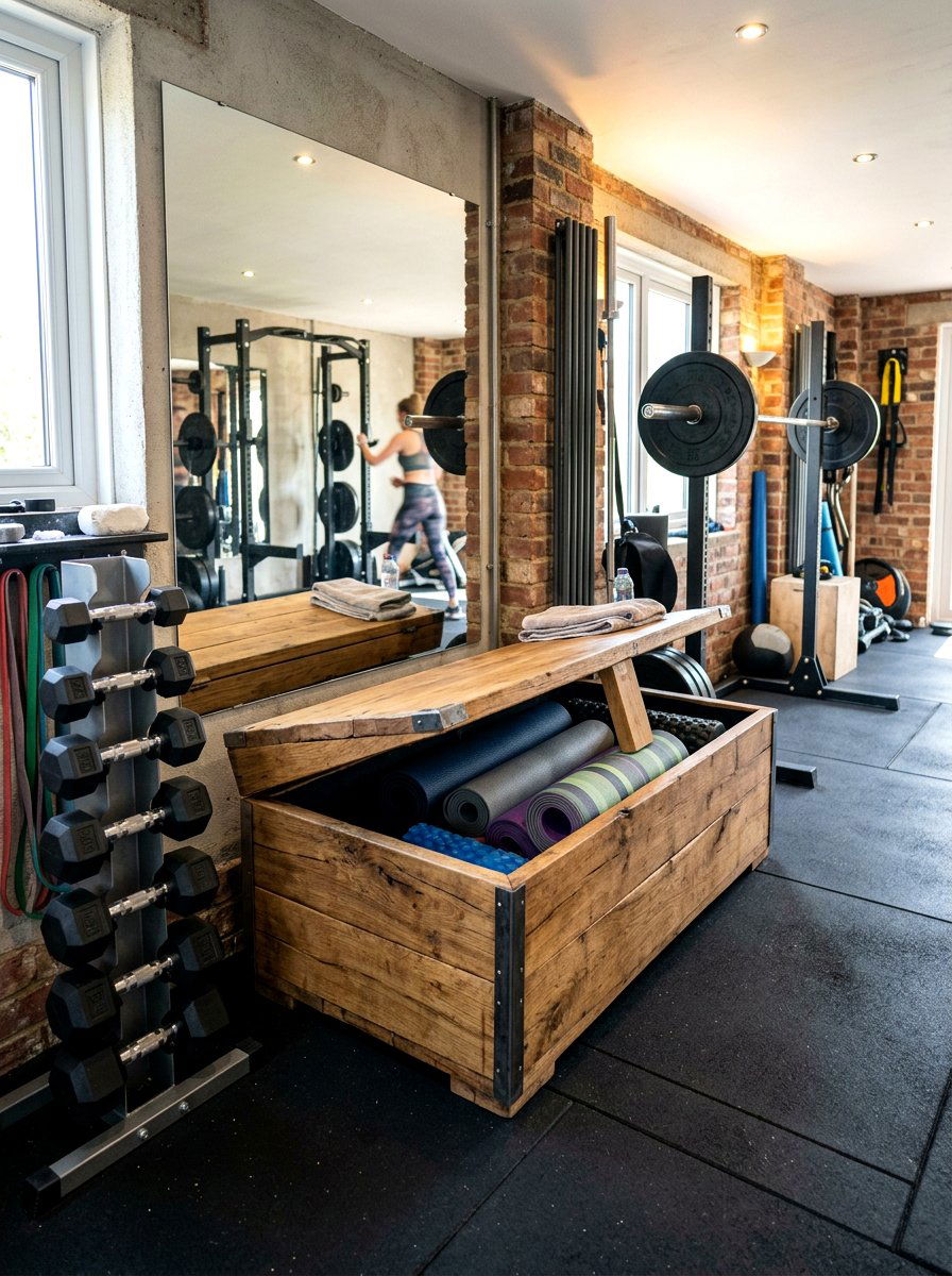 Bench Storage Box - 30 small home gym ideas