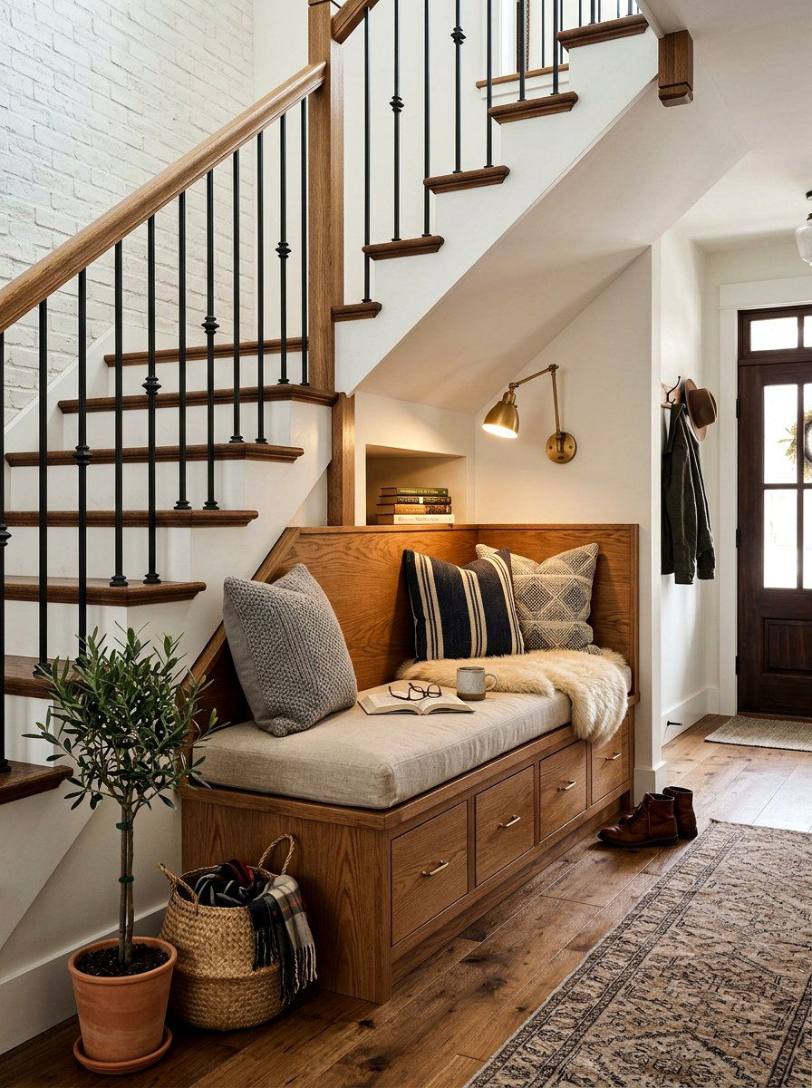 Bench Under Staircase Entry - 30 entryway bench ideas