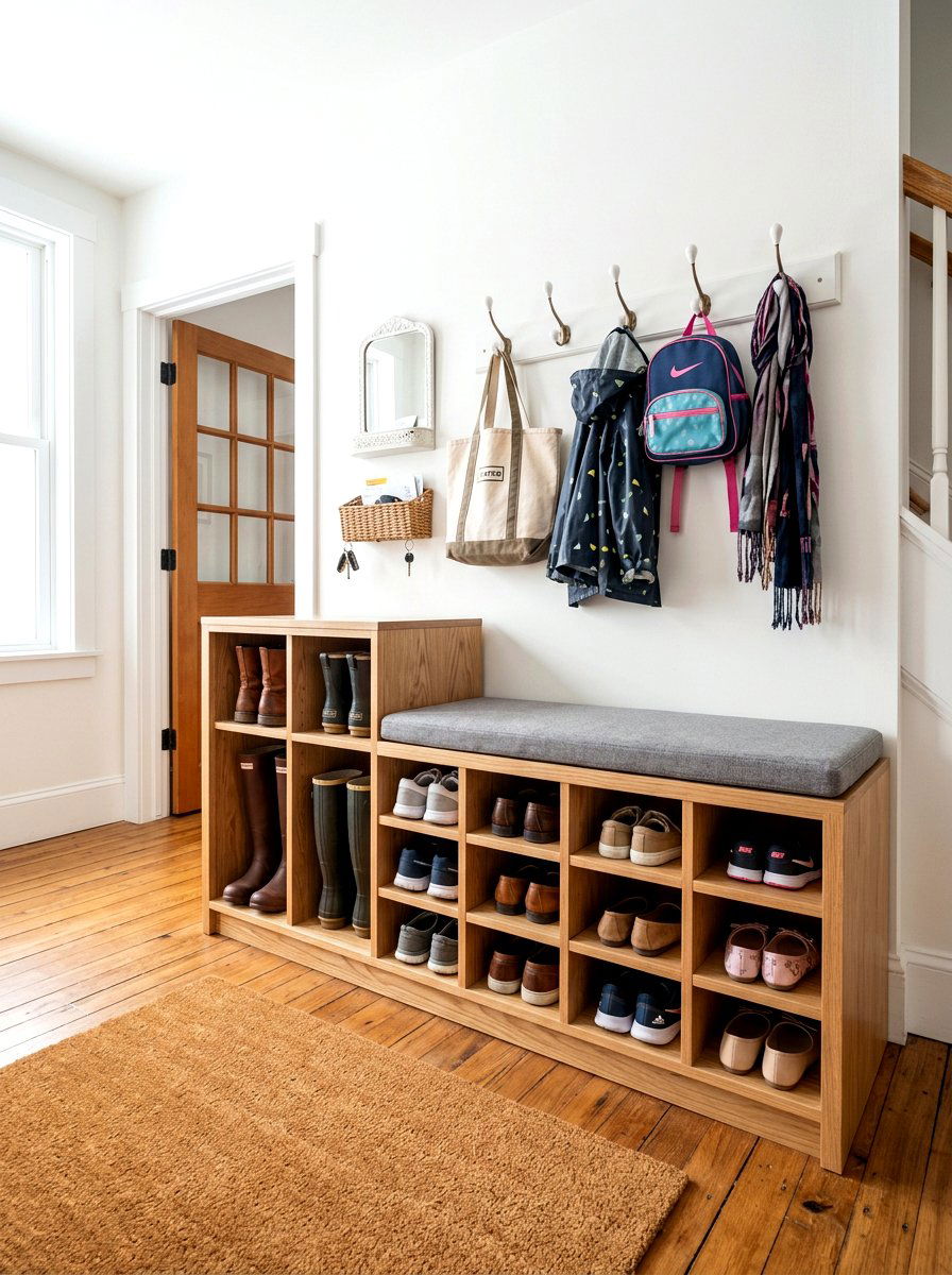 Bench With Adjustable Shoe Cubbies - 30 shoe cubby bench ideas