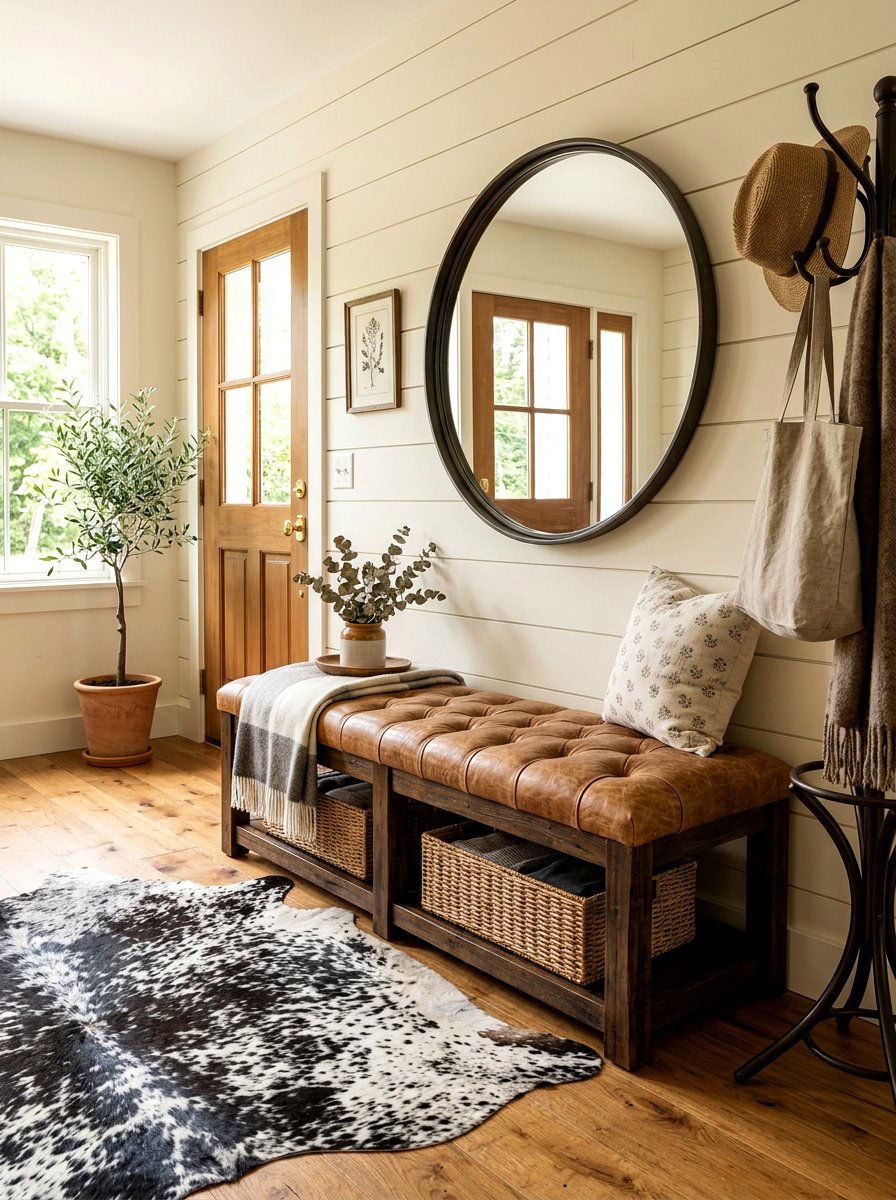 Bench With Leather Seat For Entryway - 30 farmhouse entryway bench ideas
