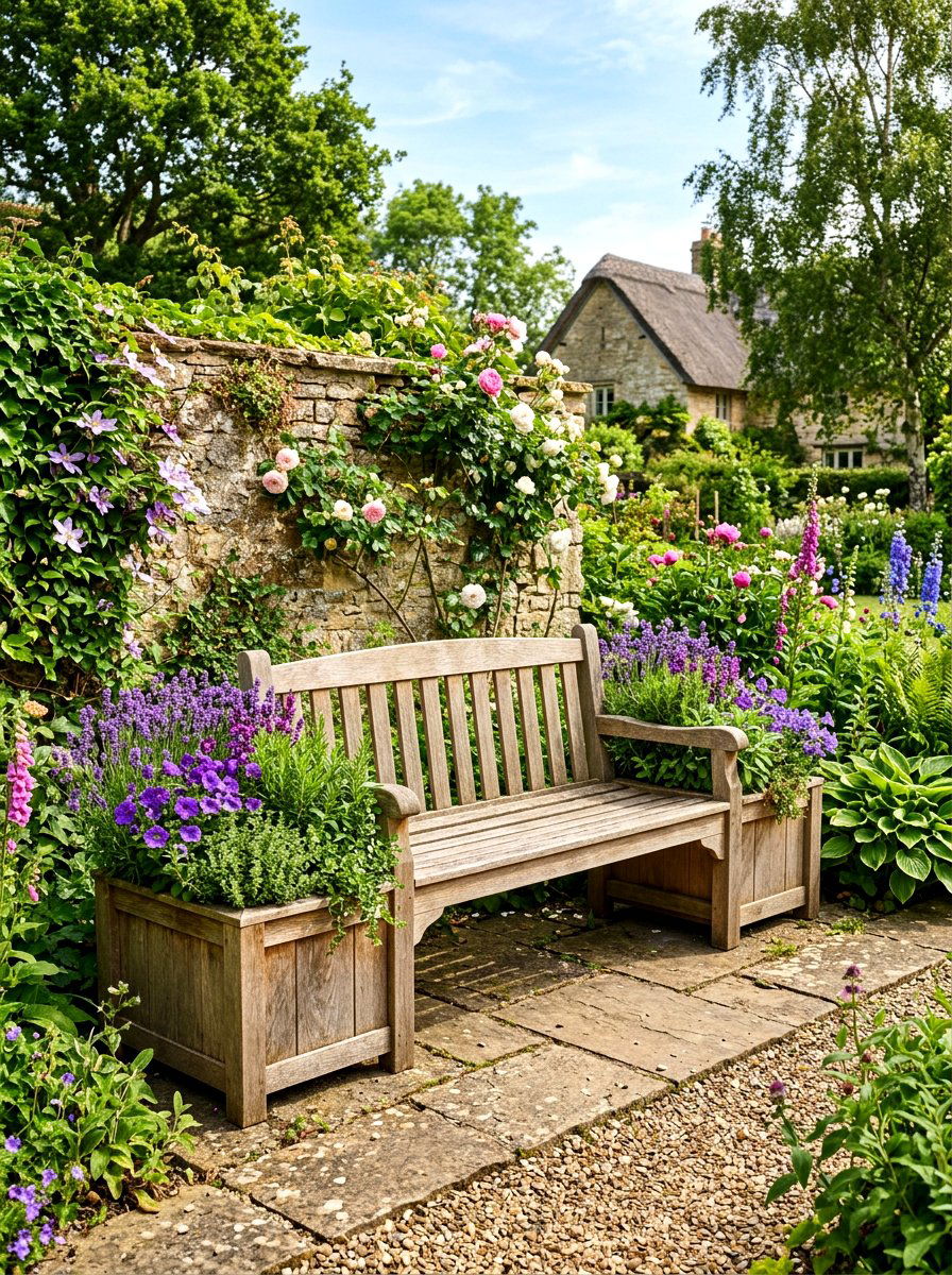 Bench With Planter - 30 small space outdoor furniture ideas