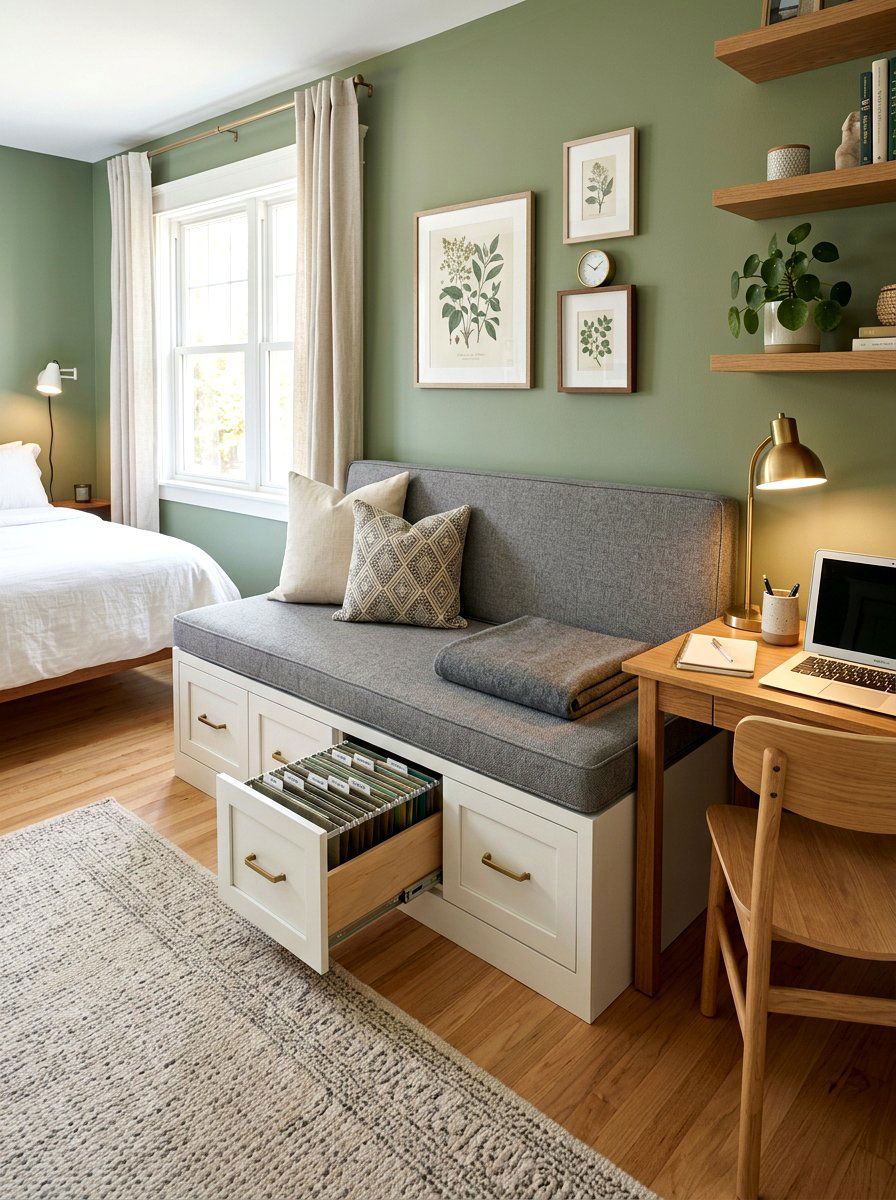Bench With Storage - 30 office file storage ideas