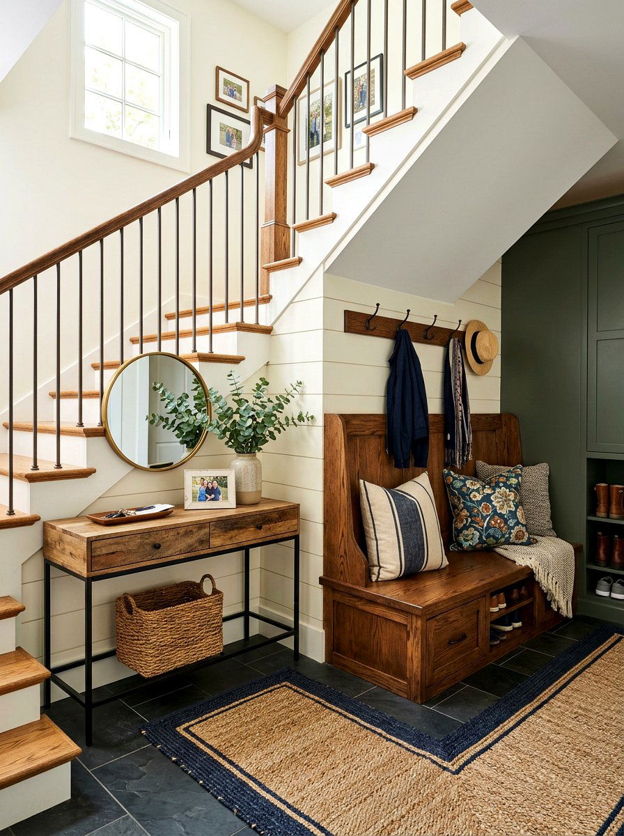 Bench and Console Behind Stairs - 30 console behind stairs ideas