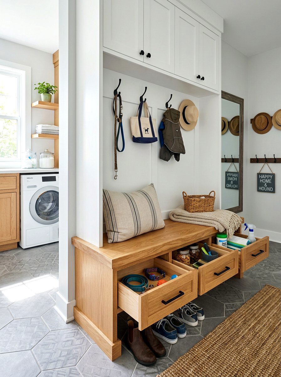 Bench seat with storage - 30 pet laundry room ideas