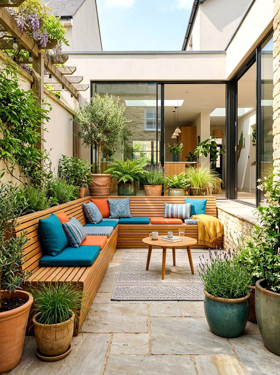 Bench seating courtyard - 30 indoor courtyard home ideas