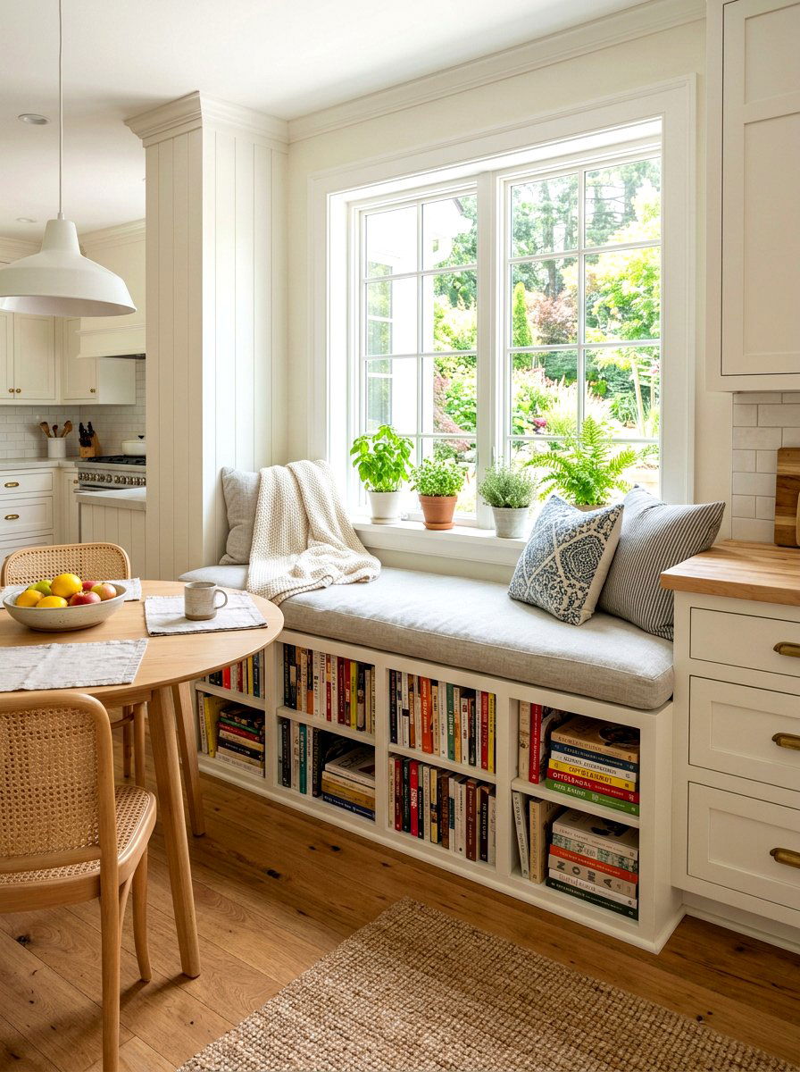 Bench seating shelving - 30 book shelf kitchen ideas